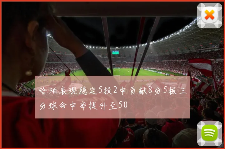 哈珀表现稳定5投2中贡献8分5板三分球命中率提升至50